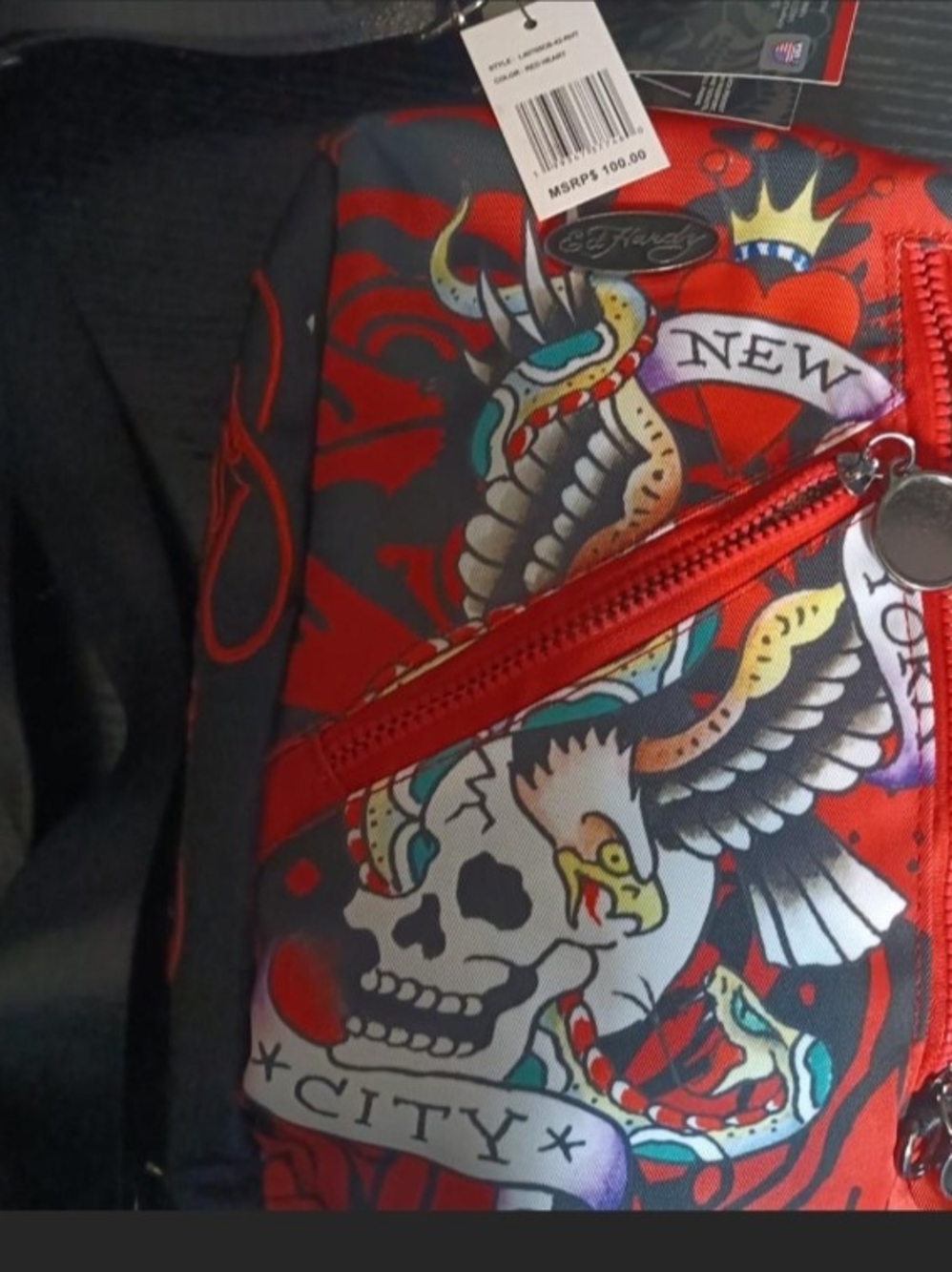 Ed Hardy Red Skull & Eagle Graphic Sling Bag